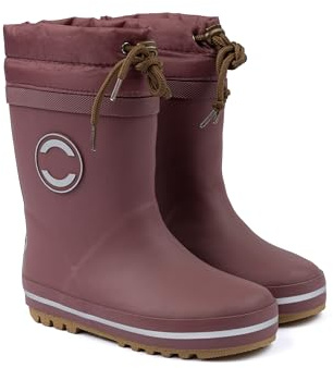 Mikk-line Botas de goma con forro cálido para niños | Botas de lluvia impermeables para niños y niñas | Botas de goma térmicas a prueba de viento | Zapatos de lluvia con detalles reflectantes, marrón