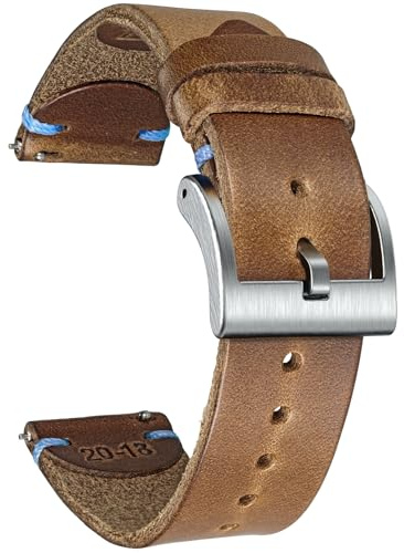 hemsut h Horween Läderarmband för män, snabbfrigörande klockrem, 18 mm, 19 mm, 20 mm, 21 mm, 22 mm, 20MM, Rostfritt stål, Ingen ädelsten