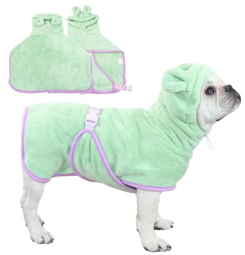 Fnaobai Accappatoio per cani e gatti, ad asciugatura rapida, accappatoio con cappuccio, collare regolabile e cinghia per la pancia, per piscina e spiaggia (verde, XL)