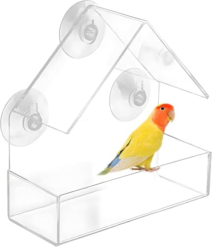 Transparent Vogelfutterspender, Vogelhaus Fenster, Bird Feeder | Futterspender mit Futterkasten und 3 Saugnäpfen, für Wildvögel Finken Bluebirds,15 x 15 x 6 cm