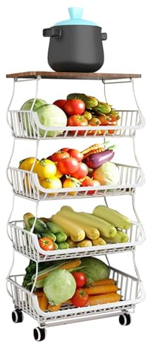 Carrello snack con ruote, pantry, cestino flessibile in metallo, grande capacità, organizer per frutta da cucina per conservare la frutta