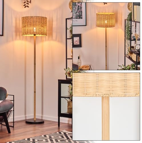 HOFSTEIN Stehleuchte Cavaca, Stehlampe im skandinavischen Design, Boho-Style mit Schirm aus Rattan, E27, Höhe 166,5 cm, Ø 40 cm, Fußschalter - Wohnzimmer, Schlafzimmer, Esszimmer, Flur, Büro