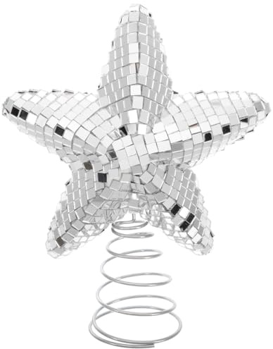 Amosfun Weihnachtsbaumspitze Disco-Stern Aus Spiegelglas 5-Punkt-Stern Baumkrone FüR Weihnachts- Und Halloweenbaum GläNzendes Baumstern-Ornament FüR Festliche Heimdekoration