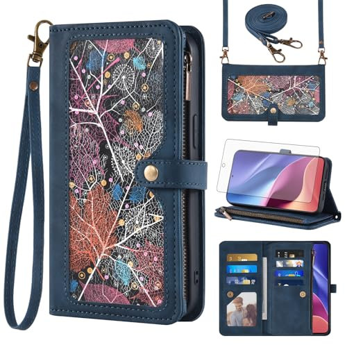 Asuwish Funda para Xiaomi Poco F3/Mi 11i 5G, funda con cinta protectora de pantalla, tarjetero, plegable, piel, billetera, soporte Mi11i/11X Pro/Redmi K40 Plus, funda para teléfono móvil, color azul