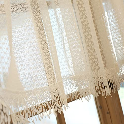 Daliena Scheibengardinen Spitze Bistrogardine Schneeflocken Stickerei Weisse Gardinen Kurz Küchengardinen Landhausstil Fenstervorhang Halbtransparent (BxH 130x110cm) Weiß 1 stück