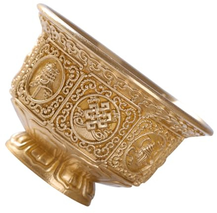 Eleganter Kupferbecher mit buddhistischem Ritualangebot und acht Glückssymbolen, Wasserversorgungsschale, tibetischer Buddhismus-Artefakt