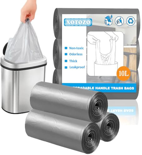 Bolsas de basura pequeñas de 10 litros con asa, bolsas de basura de 10 litros para inodoro, baño, dormitorio, oficina, 45 x 59 cm (gris)