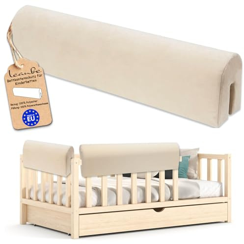 Leanbe Bettkantenschutz für Kinderbetten Kissen für bettumrandung Rausfallschutz Abdeckung Kantenschutz für Babybett (BEIGE Mikrofaser, 50cm)