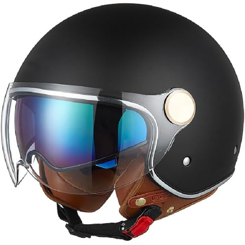Vintage Jet Helm Doppelvisier, Motorrad-Halbhelm, 3/4 Offener Motorradhel mit Transparenter Sonnenschirm, ECE-geprüft Jet-Helm für Männer und Frauen, Motorrad-Sturzhelm