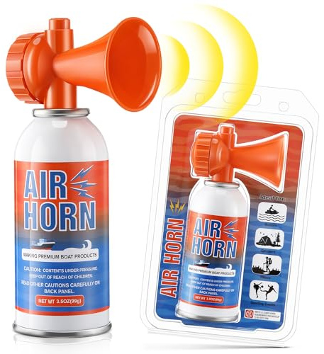 HappyAlley 2 Pack Large Air Horn for Safety 3.5oz, 122dB Very Loud Marine Air Horn for Boat, Coast Guard Approved, Great for Boat & Marine Safety, Sporting Events, Travels, Hiking (Orange)