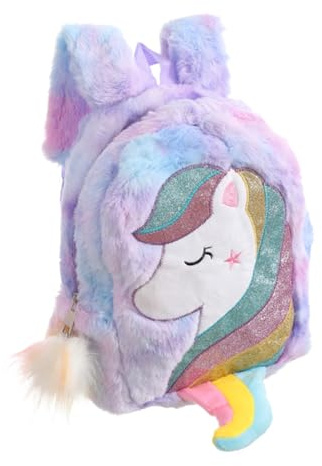 NIYANGLE Kinder Plüsch Rucksack Regenbogen Einhorn Schultasche Schultertasche – Weich Leicht Violett Für Schule Und Freizeit