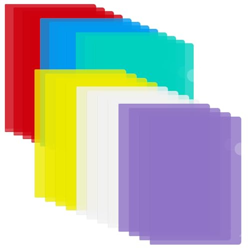 24 stycken plastdokumentmappar, dokumentväska A4 färgglada, genomskinliga fodral A4 öppen på sidan, 6 färger mapp bladskydd, för kontor skola arbete rapport presentation projekt dokument fil