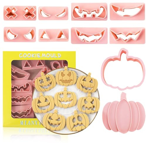Lot de 10 Emporte Pièces Halloween, Emporte Pièces 3D en Plastique, Halloween Cookie Cutters, Halloween Moule à Biscuits Cookies Fantôme Citrouille pour Décorations de Fête d'Halloween (Citrouille)