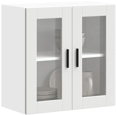 Tomostar Meuble Haut de Cuisine, Armoire Suspendue Cuisine Armoire Murale avec Porte en Verre Porto Blanc 60 x 31 x 60 cm