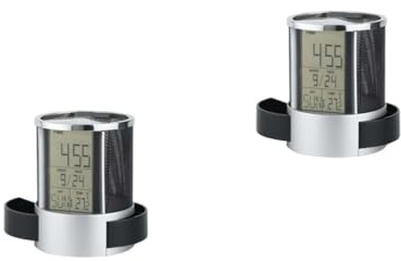 Veemoon 2pcs Multifunction Pen Holder with Digital Clock Steel Wire Mesh Organizer for Desk Calendar and Temperature Display Convenient Storage for Home Office Supplies
