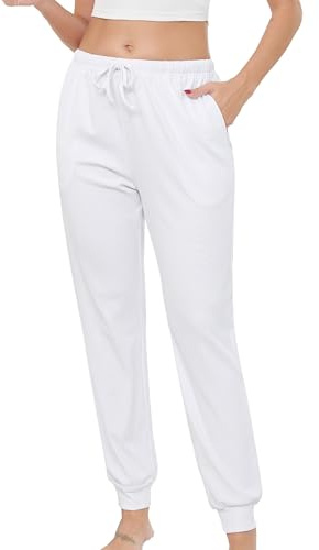 Wikoan Pantalones de Dormir para Mujer Pantalones de Estar por Casa de Invierno a Rayas Pantalones de Pijama Cálidos,Blanco,S