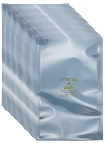 sourcing map 100 Pcs Anti Static Bags 4.3 x 7.1 Open Top ESD Shielding Bag with Labels for Hard Drive HDD SSD Electronic Device Motherboards, Silver Gray