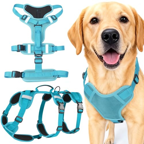 AKOFIC Hundegeschirr Mittelgroße Grosse Hunde, Reflektierendes Sicherheitsgeschirr Hund Ausbruchsicher, Verstellbare Hundegeschirr Ausbruchsicher mit Griff für Hunde Trainierung Spaziergang
