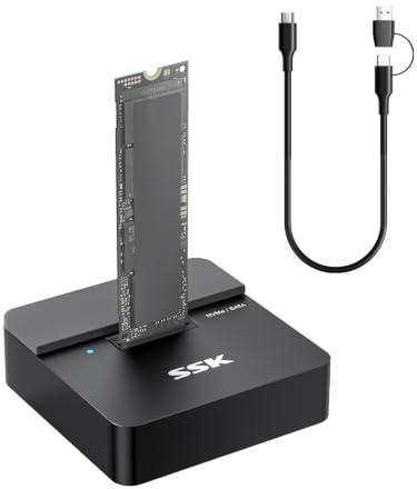 SSK M.2 SSD to USB Adapter M.2 NVMe & SATA SSD Dock Enclosure Reader | For NVMe & SATA SSD, M Key/B+M Key, 10Gbps USB3.2 Gen 2, PCIe 3/4/5, Tool-Free Installation, UASP Trim Supported