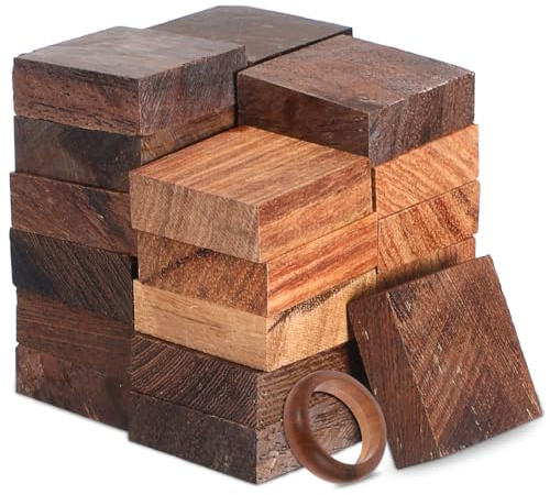 UKCOCO 24 Stück Holzblöcke zum Basteln (3,2cm), Verschiedene Naturhölzer Holzstücke Eckig, Kleine Holzrohlinge Holzplättchen zum Schnitzen von Ringen, Bemalen und Brandmalerei DIY Handwerk