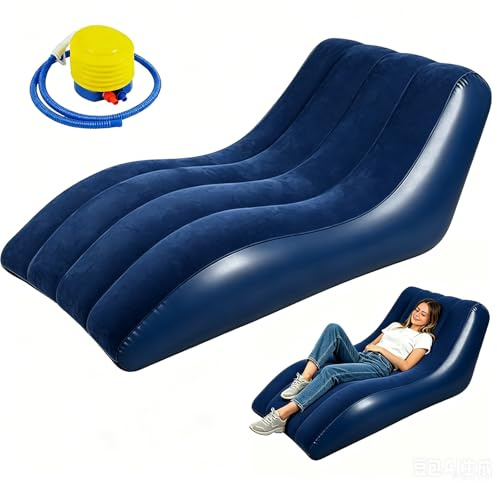 Aufblasbares Sofa, Aufblasbare Couch mit beflockter Oberfläche, Wasserdichtes Luftsofa, Sessel aufblasbar mit Luftpumpe, Tragbare aufblasbare Liege für Camping, Strand, Outdoor, Wohnzimmer (Blau)