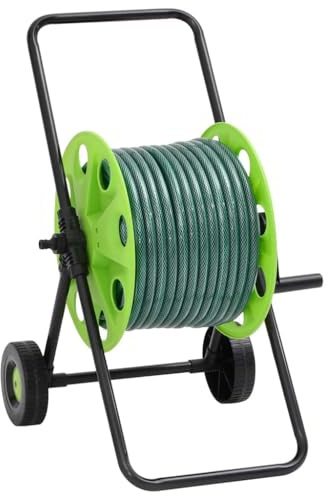 Teenpull Carrello tubolare con tubo da giardino in PVC da 50 m, 0,5 pollici, verde, durevole e resistente alle intemperie, con set di collegamento per tubo, mobile, compatto, per giardino, irrigazione