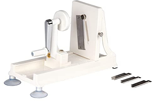 Vogue Japanese Vegetable Spiralizer and Slicer - White 3-Blade Zucchini Courgette Spiralizer Handheld Zoodles Noodles Spaghetti Maker for Low Carb, Gluten-free Diets D446