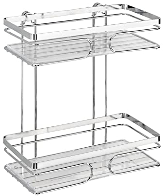 WENKO Edelstahl Wandregal Premium 2 Etagen, Offene Wand Badablage, Transparente Kunststoffeinlage, 24 x 27 x 13,5 cm, Glänzend