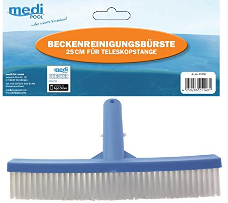 Beckenreinigungsbürste (ca. 25 cm) zum Aufstecken auf eine Teleskopstange - Für Pool - Schwimmbad - Gartenpool - Poolbürste kurz - Bürste für Poolreinigung