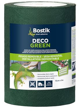 Bostik Bande de Jonction Adhésive Pour Gazon Synthétique Deco Green | Intérieur et Extérieur - Installation Démontable et Discrète - Couleur : Vert - Rouleau de 15 cm x 5 m