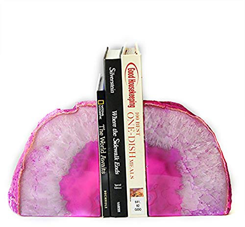 JIC Gem Buchstützen aus gefärbtem Achat, Geoden-Buchstützen aus Stein, Buchstützen für Regale, zum Halten von Büchern, strapazierfähig, mit Gummipuffer zur Dekoration, brasilianisch, 1 Paar, 1,4–1,8