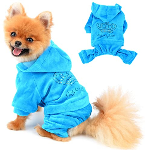 Pegasus SELMAI Kapuzenpullis für Hunde Sport Outfits Kostüme für Kleine Hunde Bekleidung Weicher Samt Winterjacken Wintermäntel für Haustier Welpen Chihuahua Gehen Ausbildung Draussen Blau S