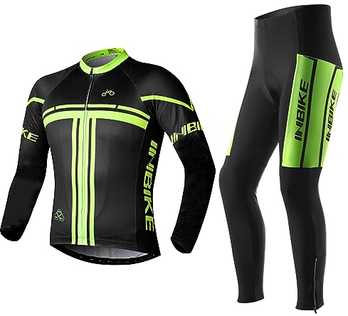INBIKE Radtrikot Set Herren Fahrrad Trikot Langarm Radhose Fahrradbekleidung Männer mit 3D Sitzpolster Atmungsaktiv Elastische Schnell Trocknend für Radfahren MTB Jogging(XXL)