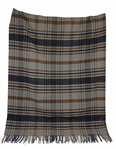 Rotfuchs Decke Wolldecke Kuscheldecke Plaid Wohndecke Karo beige grau 100% Wolle (Merino) R-114