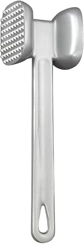 HIC Kitchen Non-Stick Dual-Sided Meat Tenderizer Mallet Marinating Prep Tool, Toothed And Plain Heads, Silicone-Coated, For Flattening Cutlets And Tenderizing Meat
