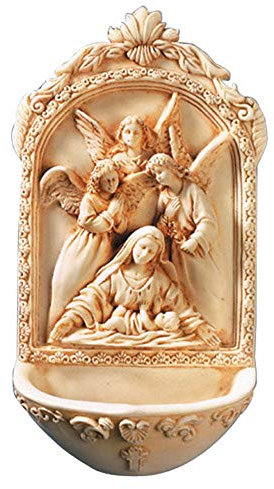 Holy Water Font with St. Mary Surrounded By Angels- Great Wedding Gift for a New Home, Wedding or Christmas