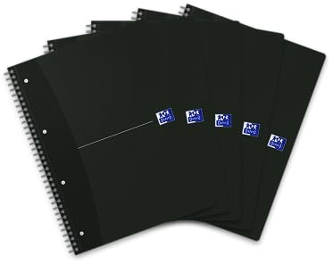 Oxford Collegeblock A4, liniert mit Rand 140 Seiten, smart black/schwarz, 5 Stück