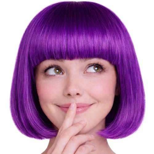 Hatstar Bob Perücke Lila, Charleston-Perücke für Damen und Herren, Kostüm Accessoire für Karneval, Fasching und Halloween, 100% Polyester