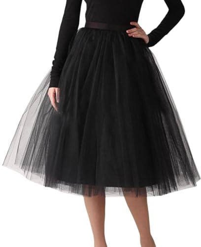 WDPL Women's A Line Short Knee Length Tutu Tulle Prom Party Skirt XXXX-Large Black