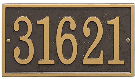 Whitehall Personalized Cast Metal Address Plaque - USA Made Custom House Number Sign - Rectangle (11 x 6.25) - Bronze with Gold Numbers