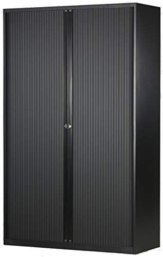 BISLEY Rollladenschrank EuroTambour, 4 Fachböden, 5 OH, Metall, 5633 Rollladen/Korpus Schwarz, 43 x 120 x 198 cm