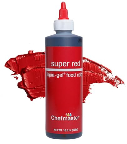 Chefmaster Super Red Liqua-Gel® Food Coloring | Vibrant Color | Professional-Grade Dye for Icing, Frosting, Fondant | Baking & Decorating | Fade-Resistant | Easy-to-Use | Made in USA | 10.5 oz