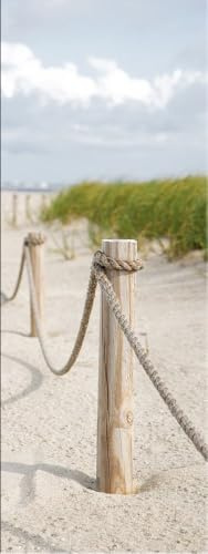 artissimo Glasbild 30x80 cm Bild Strand Holzpfahl AG8909A – Meerbild aus Glas, maritimes Wandbild hochkant