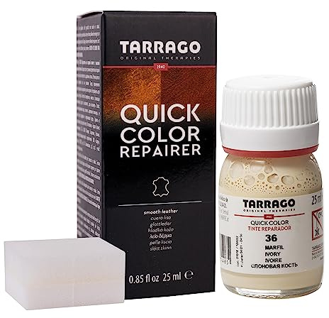 Tarrago | Quick Color 25 ml | Tinte Para Zapatos y Accesorios de Piel, Cuero Liso y Lona | Tintura de Secado Rápido Que Repara y Protege el Calzado de Pequeños Desgastes (Marfil 36)