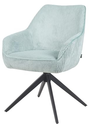 B&D home Esszimmerstuhl ARVIT – Drehbarer Armlehnstuhl mit Taschenfederkern & 360° Funktion – Polsterstuhl in Cord Blau – Moderner Küchenstuhl mit Soft-Cord & Metallgestell Schwarz