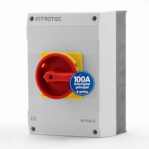 Intratec Hauptschalter 100A, 4-polig – IP65 Lasttrennschalter mit Kunststoffgehäuse – Aufputz-Schalter ideal für Industrie – Drehschalter für sichere Abschaltung – Robuster Maschinenschalter 230V 400V
