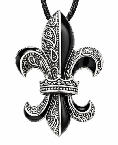 Kiss of Leather Großer Fleur-de-Lis Anhänger aus Edelstahl mit Baumwollband Ed. 14