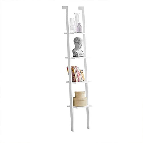 SoBuy® Libreria,mensola Scala,mensola angolare,scaffale componibile, FRG15-W(Bianco/4 ripiani),I