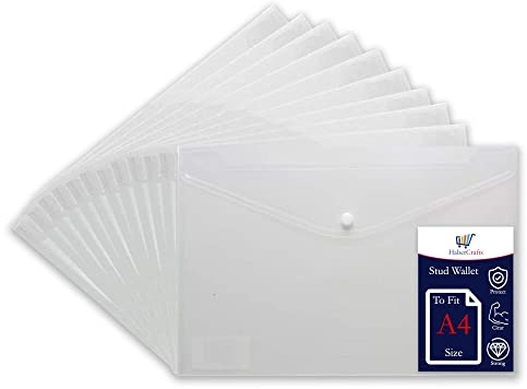 A4 Kunststoff-Brieftaschen, transparenter Druckknopf, Umschlagmappe, transparent, Schuldokumentenmappe, Druckknopf-Brieftasche, Tragetasche, Kunststoffordner, Bürodateien, Knopfverschluss (passend für