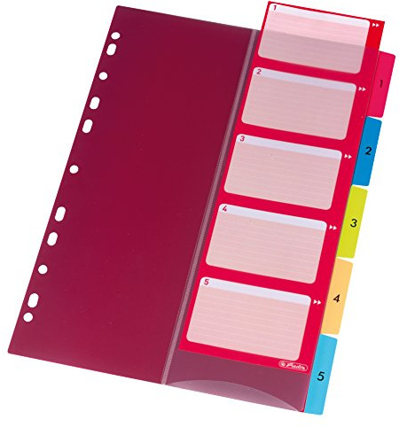herlitz Register für A4,Index 1-5, 21 x 29,7 cm, PP-Folie, bunt mit Indexblatt und Eurolochung